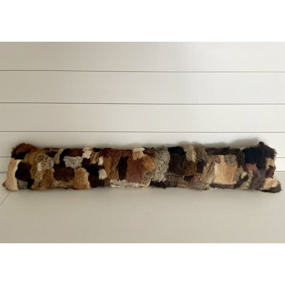 Genuine Rabbit Fur Leather Rectangular Long Accent Pillow 40x5 - Picture 4 of 5